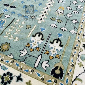 Bespoke Green Tree of Life Hand Knotted Rug Oushak Rug Wool Area Rug for Living room Rug for Office, Bedroom, Dining area rug, Handmade Rug