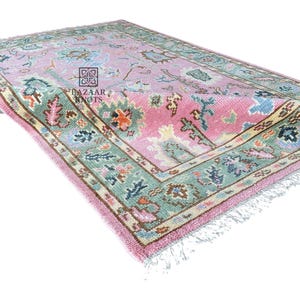 Pink Oushak Rug,HandMade Rug Hand knotted rug for Living Room, Bedroom, Pastel Turkish Hand Knotted 9x12, 10x14 Turkish Oushak Rug Handknot