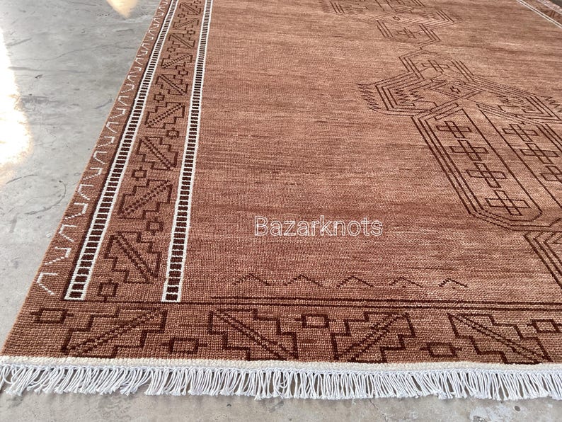 Brown Wool Area Rug, Hand Knotted New Zealand Wool, Modern Oushak Rug ...