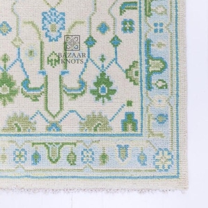 Trending Green Rug Hand knotted Modern Oushak Rug, Wool Area Rug for Living room, dining area, Pastel Oushak Rug, Handmade Rug, Turkish Rug