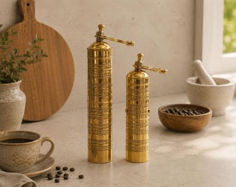 Set Brass Coffee or Pepper Mill | 7" | 9" | Gold | Kitchen