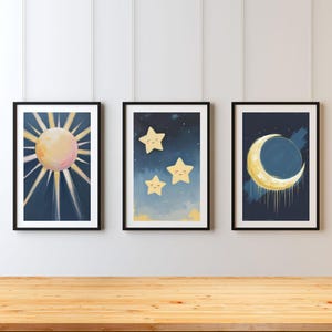 set of 3 wall art nursery decor baby room decor for baby cute sun moon star wall art trending baby room wall art baby shower gift for friend