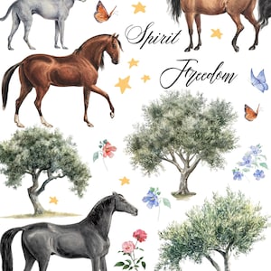 Adesivos de cavalo e árvore, adesivos de flora, vinil, decalques, à prova de intempéries