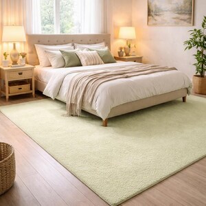 Alfombra de felpa verde salvia tejida a mano de 9x12 pies, alfombra minimalista moderna para sala de estar.