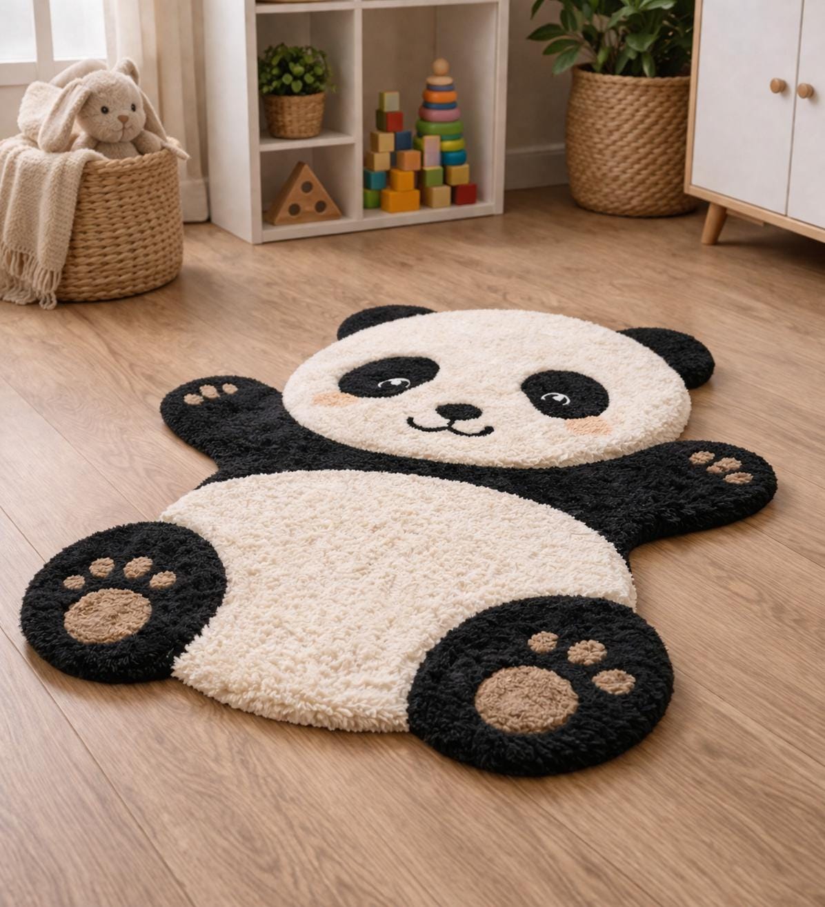 Real Panda Rug Hand Tufted Panda Rug, Soft Plush Animal Shape Kids Room Carpet ...