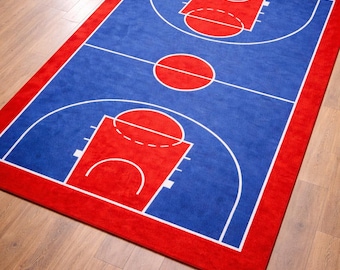 Handgetuft basketbalveldtapijt, kinderspeelkamertapijt, jongenskamerdecoratie