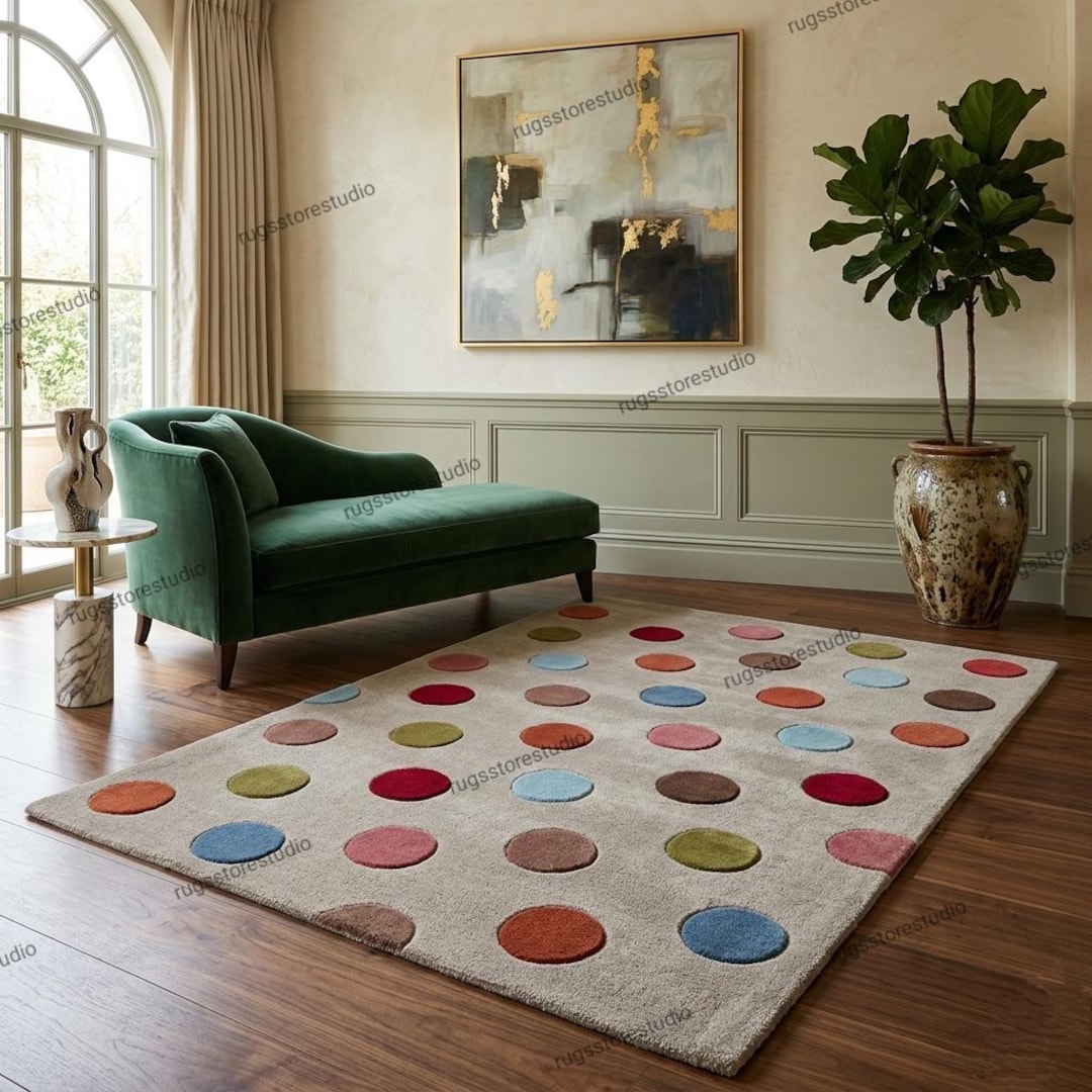 Dot Texture Rug Hand Tufted Polka Dot Rug, Colorful Dots Area Rug, Modern Handmade Wool ...