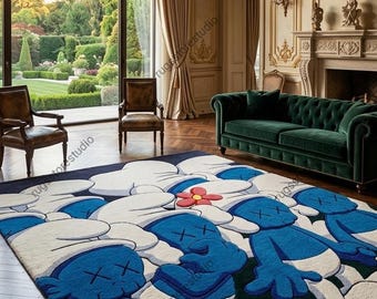 Large KAWS Inspired Hand Tufted Wool Rug 8x10 9x12 Modern Abstract Grey Black Cream Area Rug Luxury Hypebeast Home Decor Custom Size 10x14