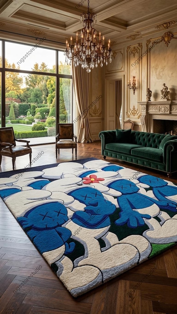Large KAWS Inspired Hand Tufted Wool Rug 8x10 9x12 Modern Abstract