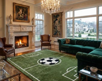 7x10ft Hand Tufted Soccer Field Rug, Football Theme Kids Room Carpet, Sports Nursery Decor, Custom Green Area Rug Gift