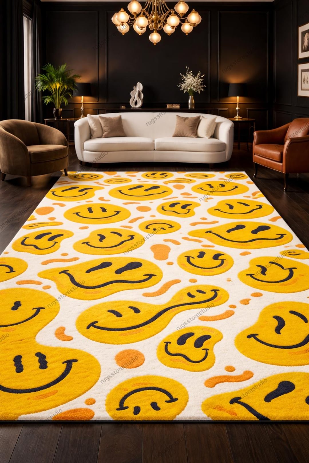 Hand Tufted Smiley Face Area Rug – Modern Pop Art Carpet for Living ...