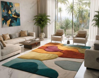 Modern Abstract Hand Tufted Area Rug – Luxury Multicolor Contemporary Designer Carpet for Living Room, Bedroom & Home Decor