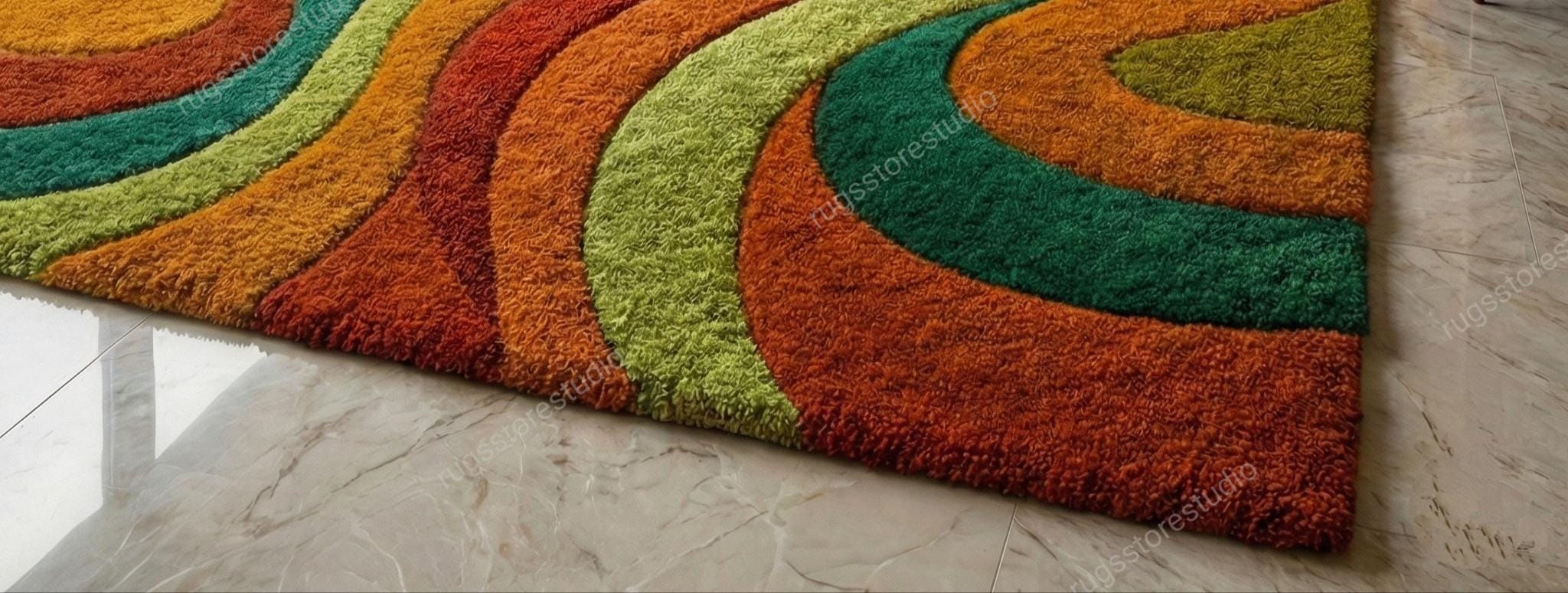 Mid Century Hand Tufted Abstract Wavy Rug, Colorful Modern Area Rug ...