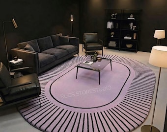 Hand Tufted Wool Rug | Pink & Black Geometric Oval Design