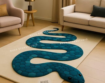 Hand-Tufted Wool Snake Rug: Irregular Blue Snake Runner for Hallways