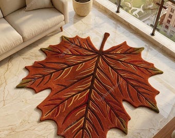 Large Maple Leaf Rug 5x5 Ft, Autumn Leaf Shaped Rug, Aesthetic Fall Decor Carpet, Cozy Living Room Rug, Unique Nature Rug, Housewarming Gift