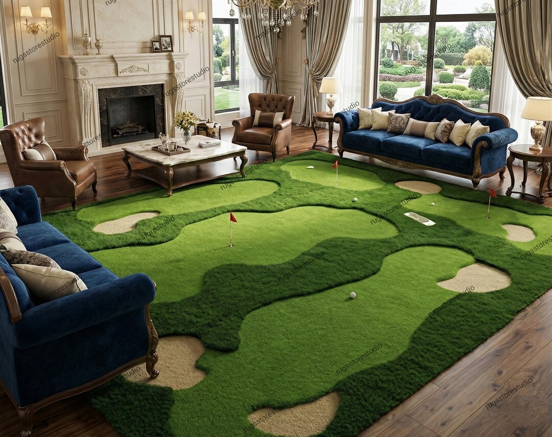Golf Ramp Rug Handmade Golf Course Hand Tufted Rug, 3D Green Putting Rug, Custom ...