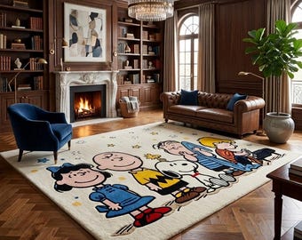 Peanuts Cartoon Tufted Rug, Handmade Snoopy Rug, Kids Room Decor, Charlie Brown Rug, Custom Cartoon Carpet, Nursery 6x9 8x10 Area Rug Gift