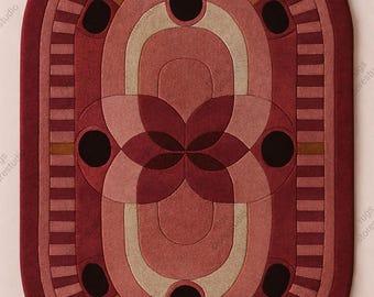 Hand-Tufted Pink Geometric Oval Wool Rug – Modern Art Deco Area Carpet | Luxury Soft NZ Wool Floor Decor for Living Room, Bedroom & Entryway