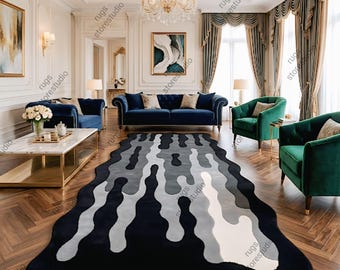 Luxury Abstract Runner Rug – Black Grey White Modern Hallway Runner, Hand Tufted , Contemporary Long Runner for Living Room & Entryway