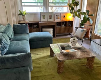 Hand-Tufted Wool Area Rug, Modern Green Woollen Dotted Medallion, Vintage Geometric Rug, Handmade 8x10 or 9x12 Wool Floor Covering