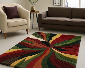 Hand-Tufted Newzealand wool Striped Multicolour Wool Area Rug 8x10 ft for Living Room | Modern Abstract Design, Contemporary home decor