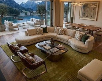 Minimal Green Design, Luxury Home Decor Hand Tufted Wool Area Rug For Lining Room and Bedroom.