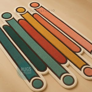 Handgetufteter Wollteppich mit abstraktem mehrfarbigen Design