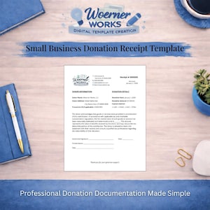 Modello di ricevuta per donazione per piccole imprese – Canva + PDF compilabile + PDF stampabile / Modulo per donazioni di beneficenza