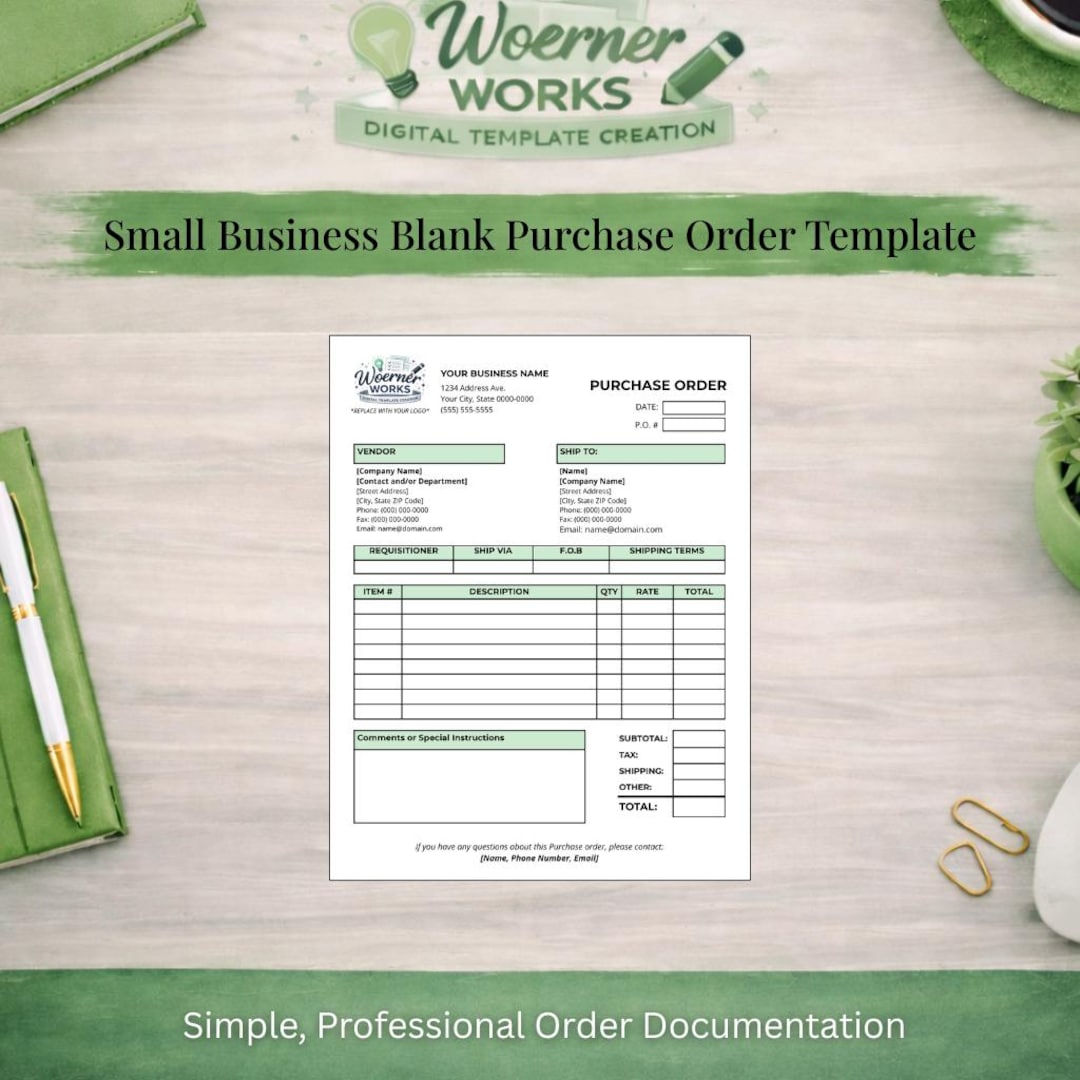 Small Business Blank Purchase Order Template – Canva + Fillable PDF ...