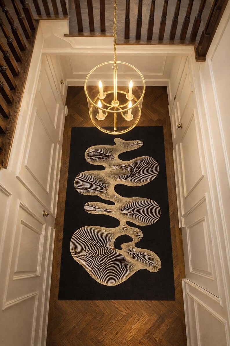 Entry Rug Designs Modern Abstract, Beige Hallway Rug, Luxury Entryway Contemporary Carpet ...