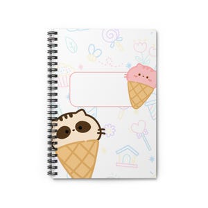Lindo cuaderno de espiral con diseño de gato helado / Papelería kawaii / Regalo para estudiantes / Diario / Útiles escolares / Planificador