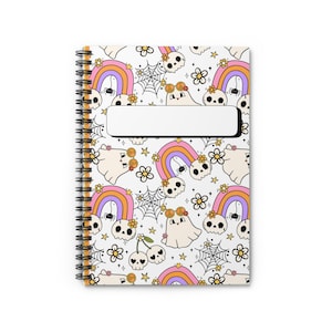 Skull and Rainbow Spiral Notebook, Goth Stationery, Emo Journal, Personal Diary, Writing Pad, Grunge Notebook