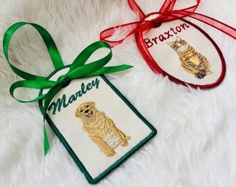Custom Pet Ornament, Embroidered Pet Ornaments