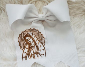 Mother Mary Bows, Virgin Mary Bows, Private School Bows, Catholic School Bows, Our Lady of Guadalupe Hair Bow