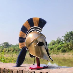 300 Spartan Corinthian Helmet | Greek Warrior Bronze Helmet with Plume | Medieval LARP Cosplay Armor | Halloween & Display Prop