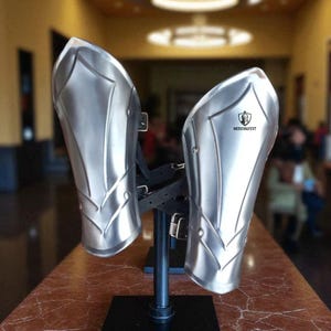 Medieval Black And Polished Steel Bracers – Knight Arm Guards for LARP, Cosplay, Renaissance Faire & Fantasy Armor