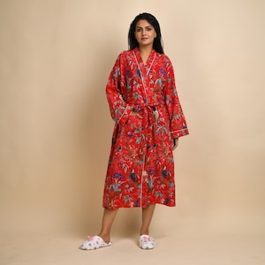 Block print robes, bridesmaid kimono robe, floral kimono, Beautiful bridal kimono, Indian floral gown, Indian floral robe, printed organic