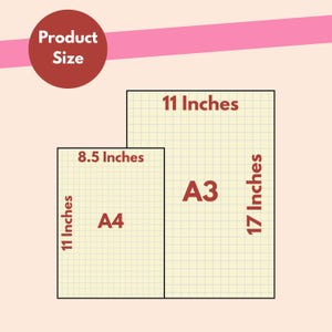 Puede incluir: Una tabla de tama&ntilde;os de producto con dos cuadr&iacute;culas rectangulares. La cuadr&iacute;cula peque&ntilde;a est&aacute; etiquetada como A4 y mide 21,59 cm por 27,94 cm. La grande est&aacute; etiquetada como A3 y mide 27,94 cm por 43,18 cm. El texto Product Size est&aacute; en un c&iacute;rculo.