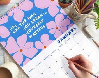 2026 Wall Calendar, Positive Quotes Art Planner, Recycled Paper