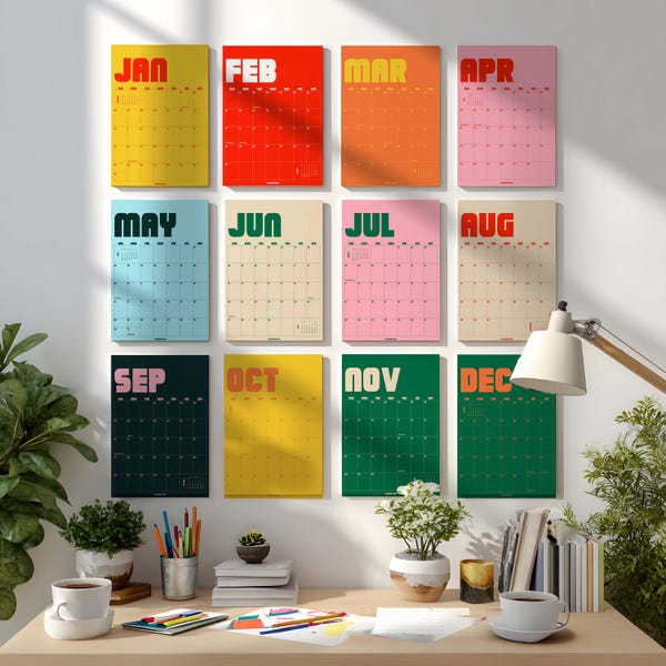 2027 Retro Wall Calendar, Large Monthly Planner, Family Organizer, Recycle Paper