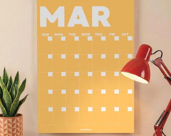 Planificador de pared colorido sin fecha: Calendario mensual perpetuo, papel reciclado, inicio lunes o domingo