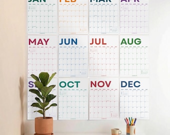 Eenvoudige kleurenwandkalender 2027: grote maandplanner, gerecycled papier, start op maandag of zondag