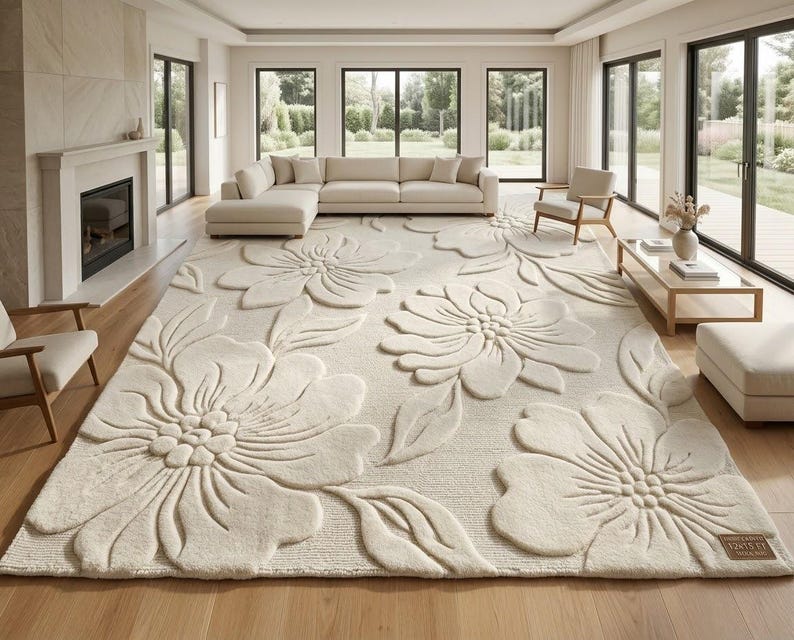 3d Tuffted Rug Buy Hand Tufted Floral Rug, 3D Sculpted Flower Area Carpet, Cream Ivory ...