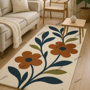 Modern Floral Hand Tufted Rug | Rectangular Boho Flower Carpet for Living Room | Soft Handmade Area Rug gemotric rug colorful tufted rug