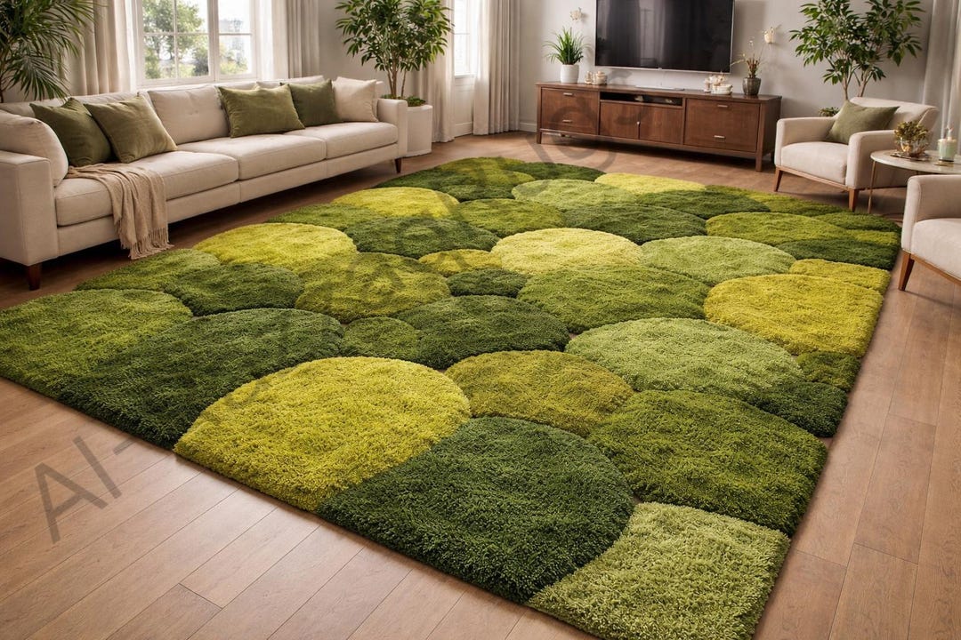 Hand-tufted Moss Green Wool Rug, Sculpted Pebble Texture - Etsy