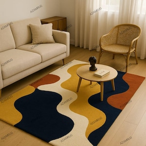 Modern Wave Pattern Rug, Colorful Abstract Area Carpet, Soft Living Room Rug, Boho Home Decor, Mid Century Style Mat modern gemotric rug