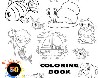 Meerestiere Malbuch für Kinder: Druckbare Meerestiere Aktivität (PDF-Download