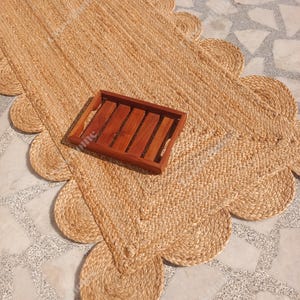 Handmade Natural Jute Rug -Natural Scalloped Edge | Scalloped Jute Rug | Hallway Rug | Bohemian Scallop rug | Natural jute Rug | Custom Rug