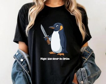 Lot nigdy nie był opcją, zabawny pingwin trzymający nóż, bluza z kapturem z humorystycznym memem